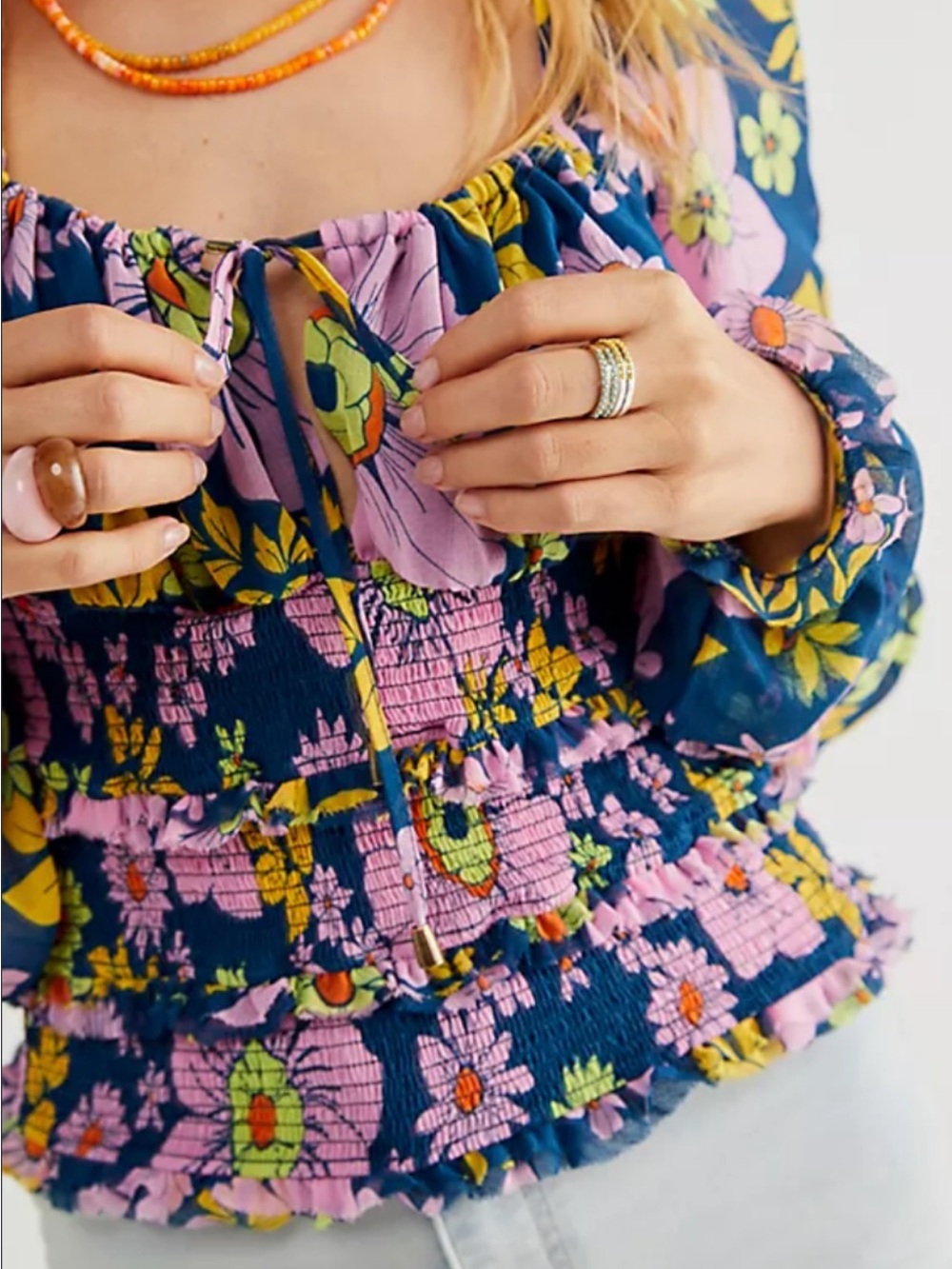 Free People Lolita Smocked Peasant Top